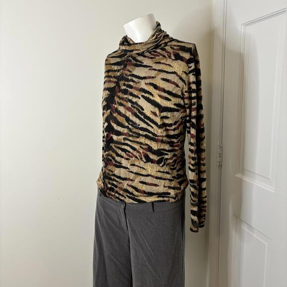 LR S Vtg Silk Blend Tiger Graphic Turtleneck - Picture 2 of 7
